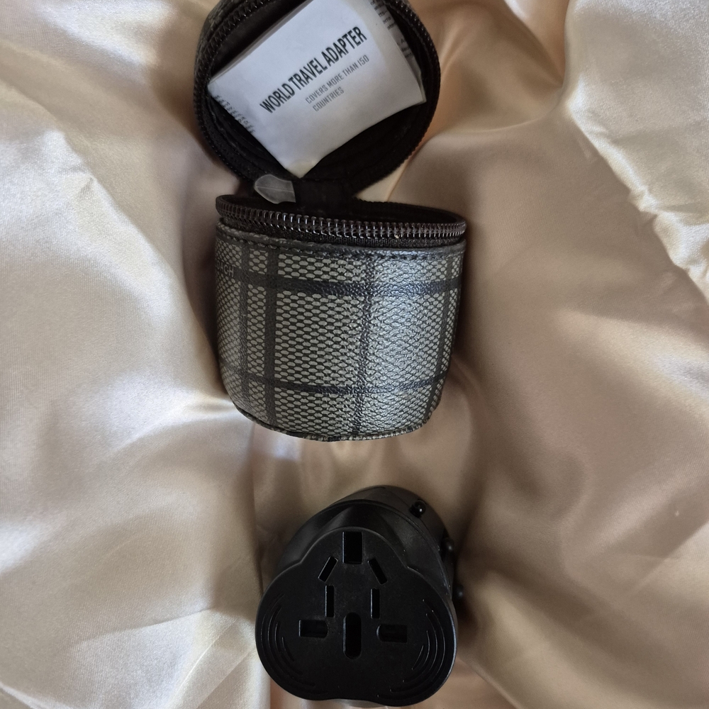 Coach Plaid World Travel Adapter And Case